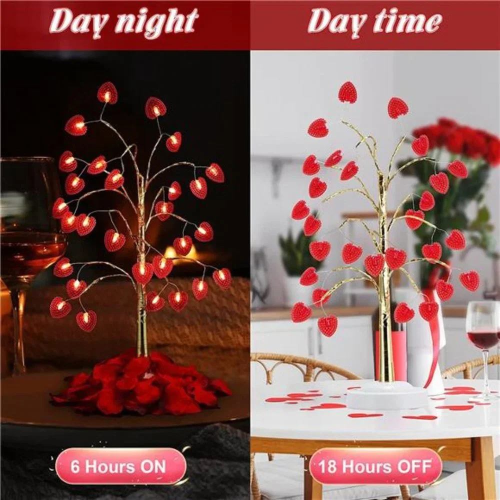 17 Inch Valentines Day Decor Lighted Tree Lights with 28 LED Heart Lights